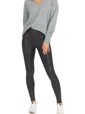 SPANX Black Textured Faux Leather Snakeskin High-Waist Leggings